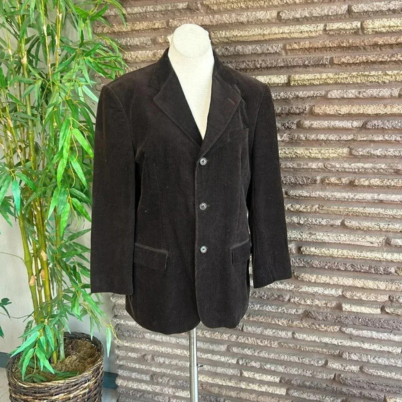 Benetton Brown Pinwale Corduroy 3 Button Blazer Sport Coat - Picture 6 of 7